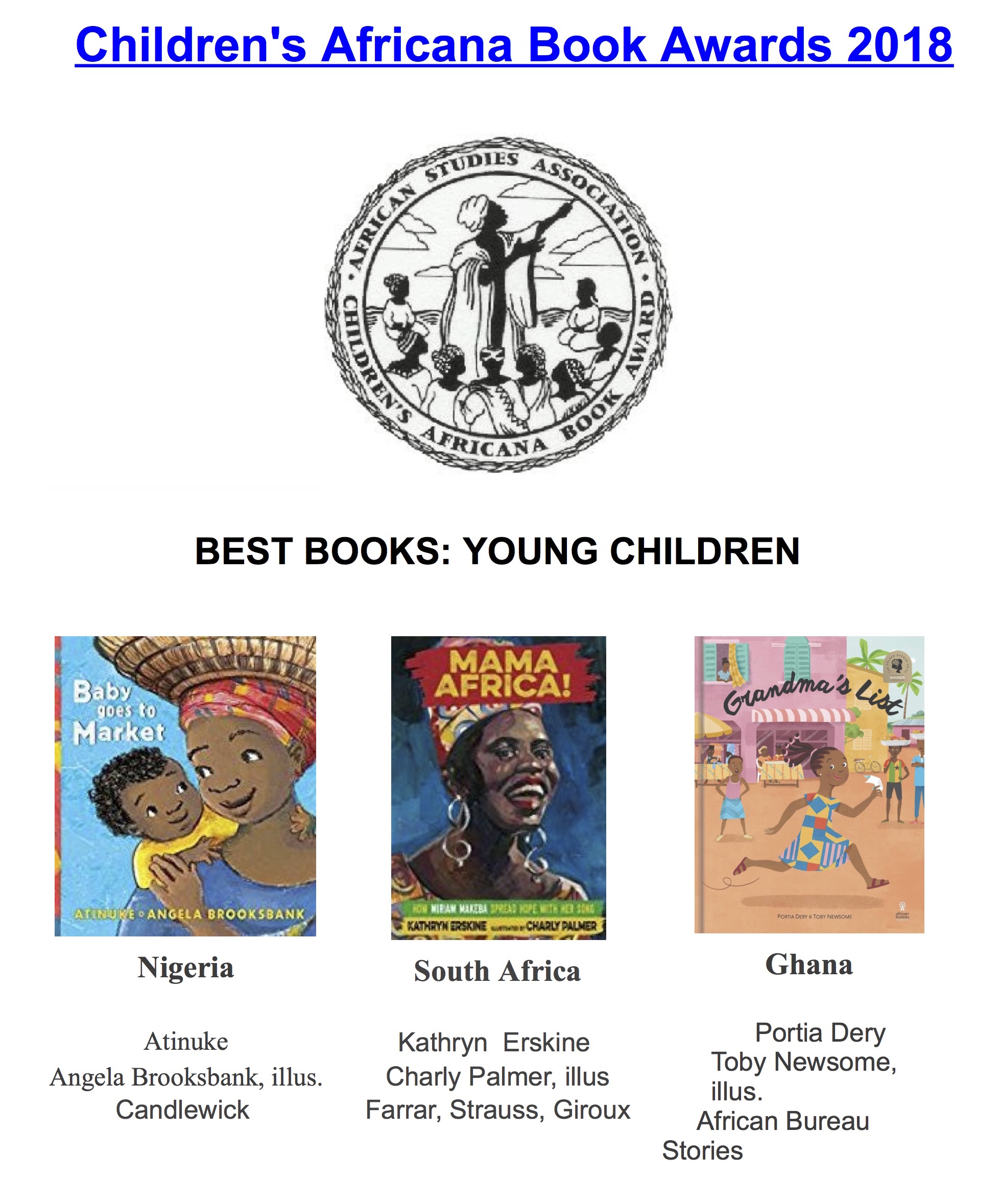 CABA announces winners of 2018 Best Book for Young Children